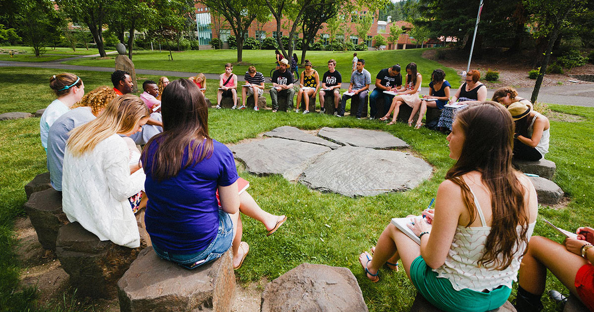 Students in outdoor classroom at SOU, ranked among top 20 U.S. public liberal arts colleges