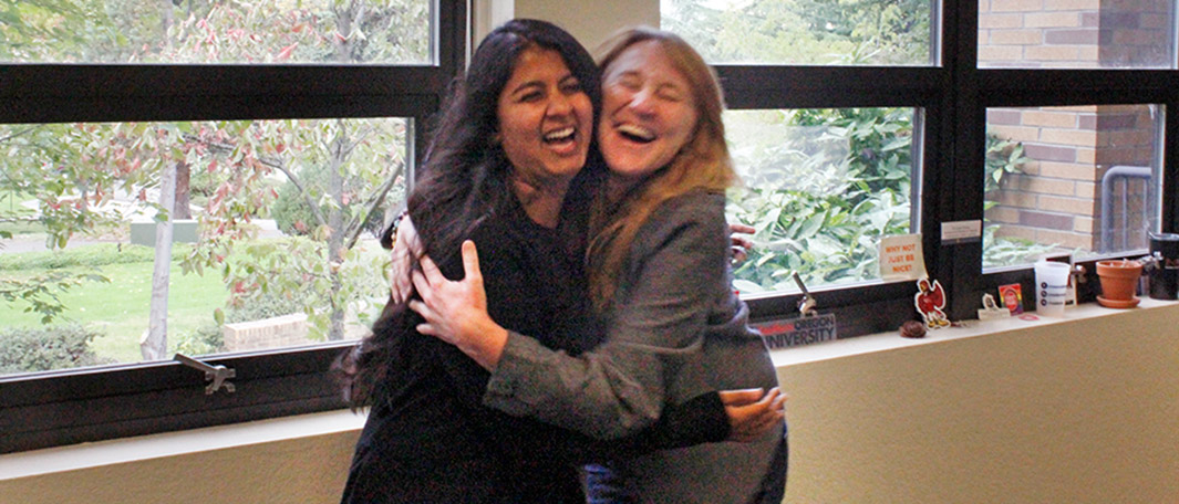 Sachta with SOU Professor Katie Pittman Laughing